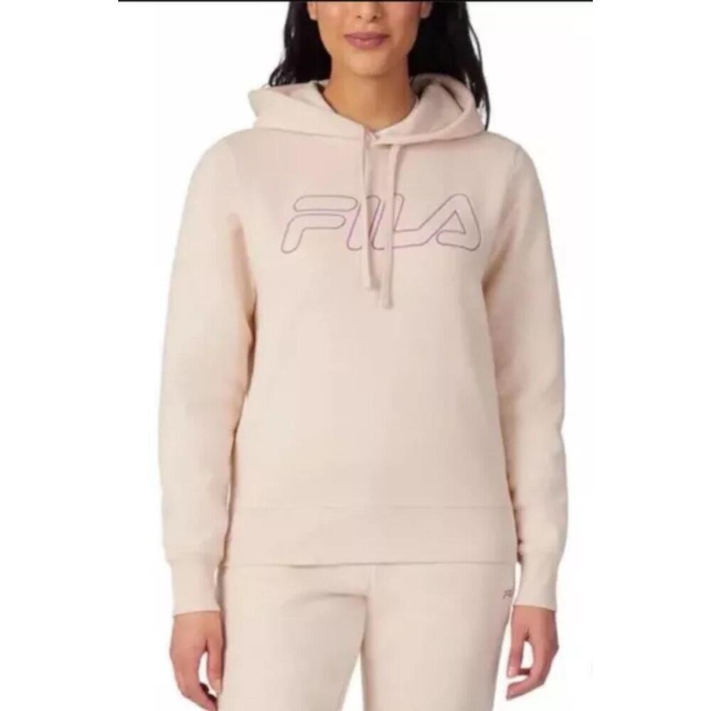 Fila Womens Midweight Fleece Pullover Logo Hoodie Color Sand Dollar Size M AG6